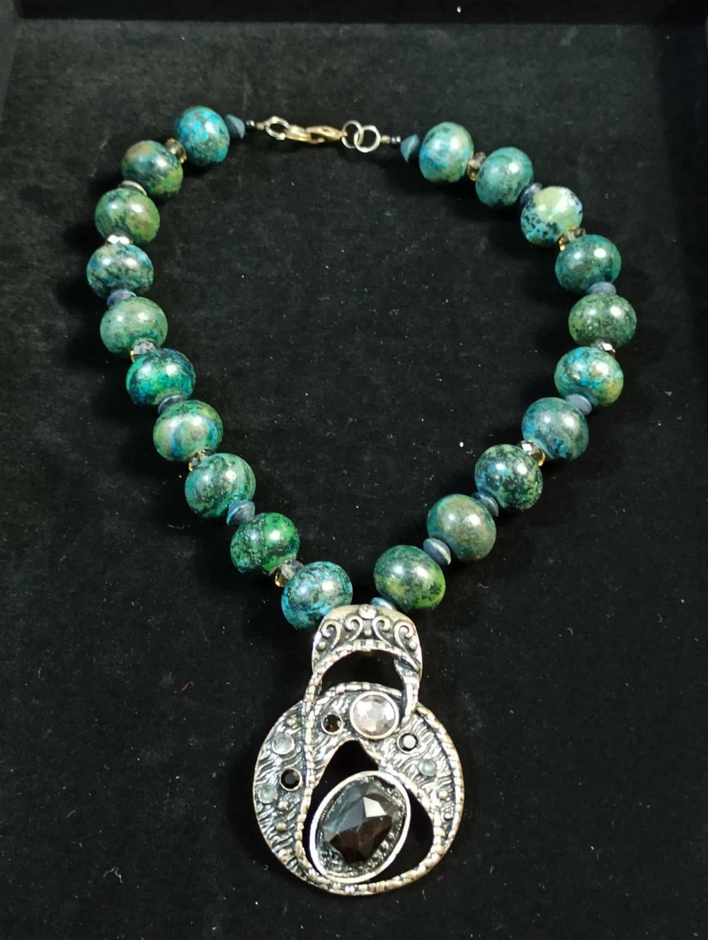 Vintage Style Israeli Eilat Stone Beaded Necklace Artisan Pendant Statement - Picture 14 of 15